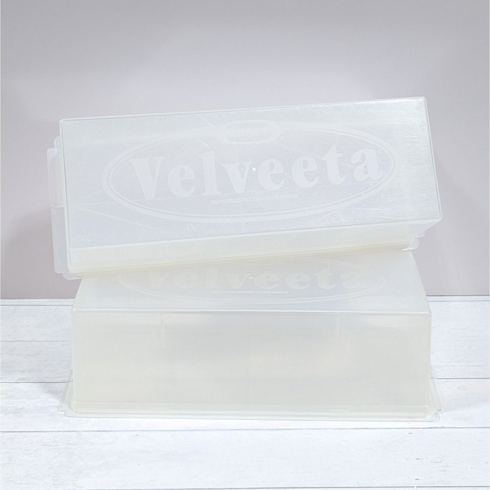 2 Vintage Kraft Velveeta Cheese Keeper Clear Plastic 2lb Storage Container Box